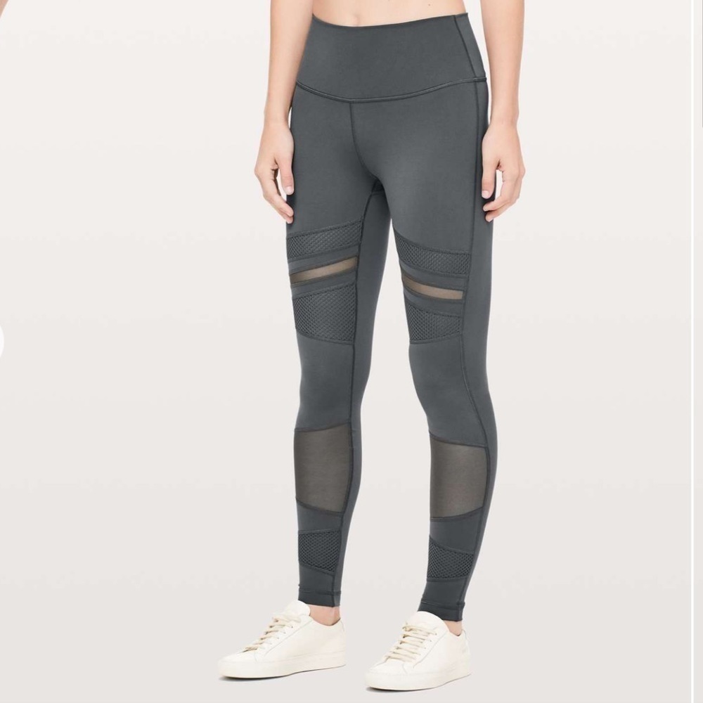 Lululemon Wunder under mix and mesh tight grey leggings Sz 2 melanite